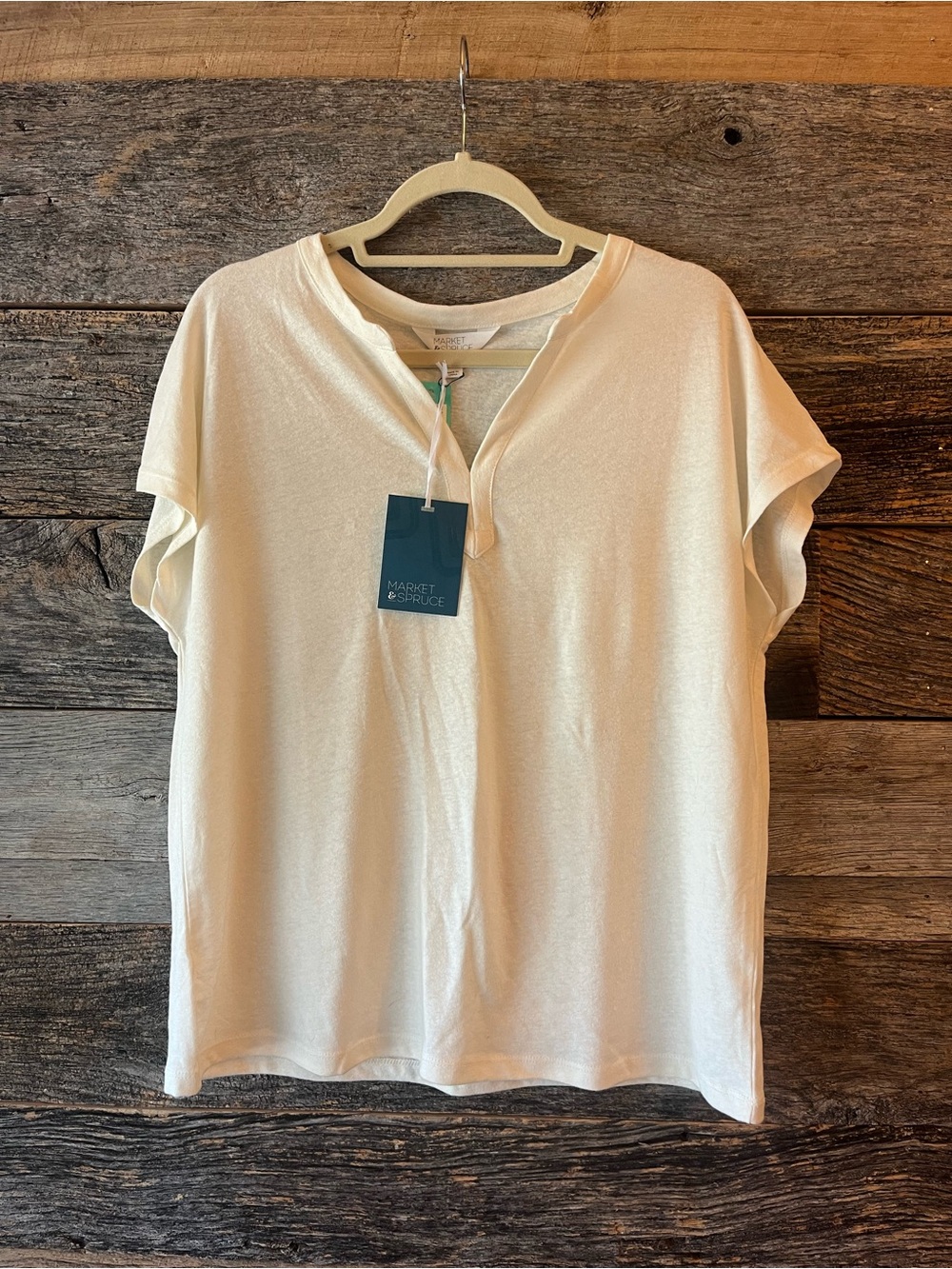 Market & Spruce Soft Cream Short Sleeve Henley Top